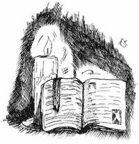 Candle and Book: Illustration by Sigurd Towrie